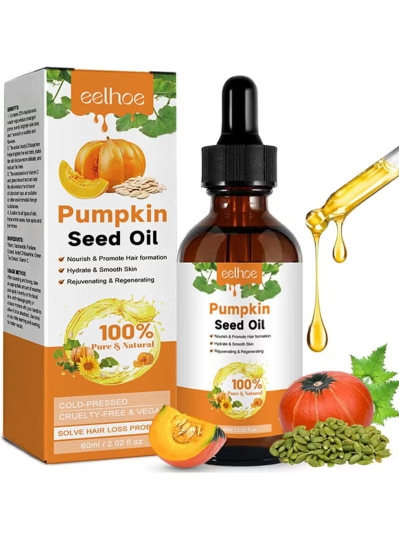 EELHOE Pumpkin Seed Oil, Organic Pumpkin Oil for Hair Growth, Pure Cold Pressed Hair Oil Nourishes Dry Damaged Hair and Moisturizes Skin, Pumpkin Essential Oil for Face Skin Care Hair Loss Treatment-60ml - Image 1